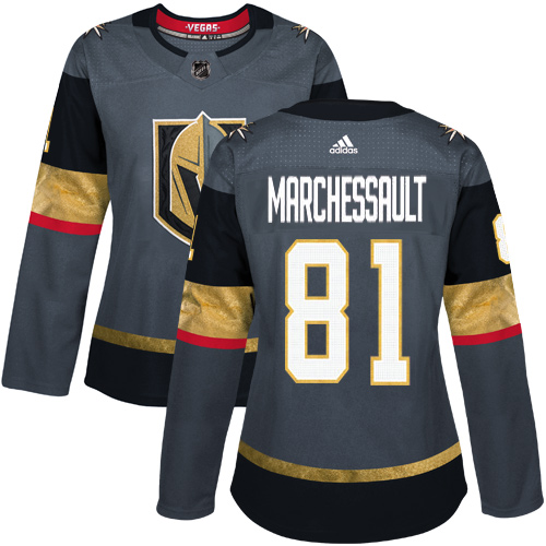 Adidas Vegas Golden Knights #81 Jonathan Marchessault Grey Home Authentic Women Stitched NHL Jersey